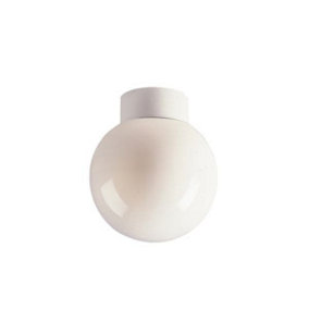 Luminosa Opal 1 Light Glass Sphere Flush Globe Ceiling Light - 100W White, B22