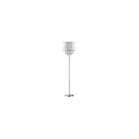 Luminosa Opera 1 Light Floor Lamp Chrome, White, Clear with Crystals and White Shade, E27