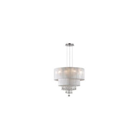Luminosa Opera  6 Light Ceiling Pendant Chrome, Crystals with And White Shade, E27
