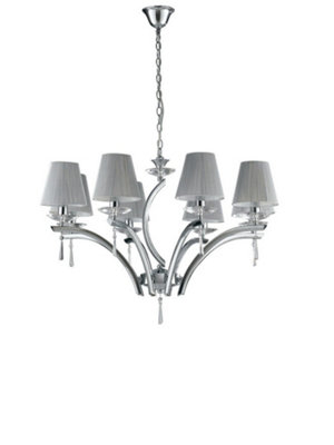 Luminosa ORCHESTRA 8 Light Chandeliers with Shades Chrome, K9 Crystals With Fabric 75x50cm