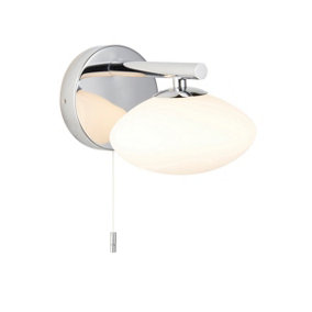 Luminosa Oristano Bathroom Glass Wall Lamp, Chrome Plate, Opal Glass, IP44