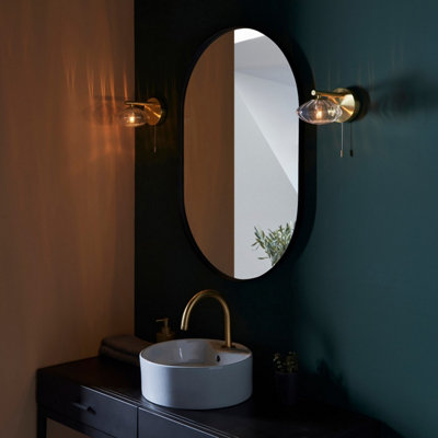 Luminosa Oristano Bathroom Glass Wall Lamp, Satin Brass Plate, Ribbed Glass, IP44