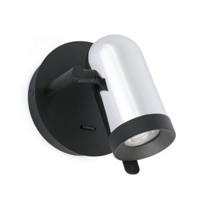 Luminosa Orleans 1 Light Indoor Adjustable Wall Spotlight Chrome, Black, GU10