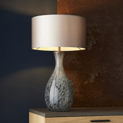 Luminosa Ortisei Table Lamp Artisan Glass & Brushed Bronze Plate