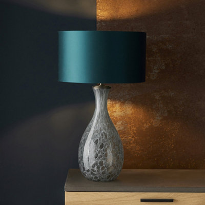 Luminosa Ortisei Table Lamp Artisan Glass & Brushed Bronze Plate