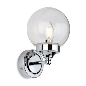 Luminosa Oscar Bathroom Globe Wall Light Chrome with Clear Glass IP44
