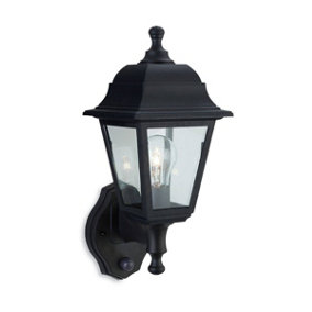 Luminosa Oslo 1 Light Outdoor Wall Lantern - Uplight With Pir Black Resin IP44, E27