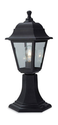 Luminosa Oslo 1 Light Pedstal Lantern - Pillar Black Resin IP44, E27