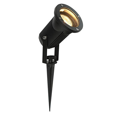 Luminosa Outdoor Spike Flood Light Clear Glass, Matt Black IP54, GU10