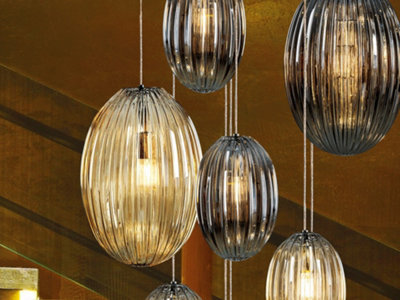 Luminosa Ovila Modern Cluster Drop 13 Light LED Pendant Light, Oval Smoke & Cognac Shades