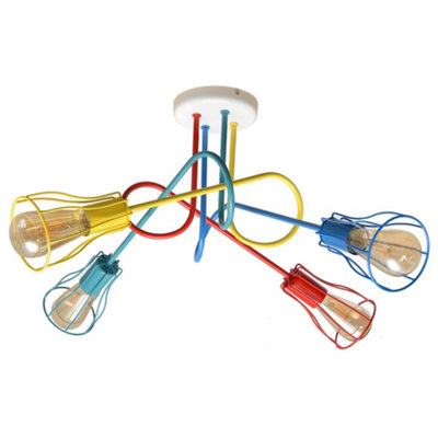 Luminosa Oxford Multi Arm Semi Flush Ceiling Light Multi-Coloured 64cm