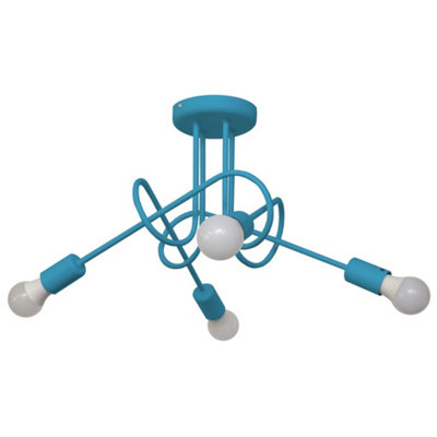 Luminosa Oxford Multi Arm Semi Flush Ceiling Light Turquoise 44cm