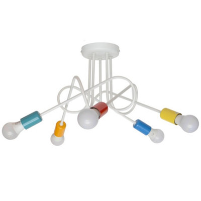 Luminosa Oxford Multi Arm Semi Flush Ceiling Light White, Multi-Coloured 50cm