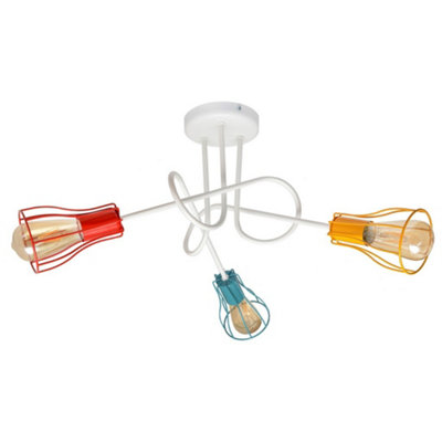 Luminosa Oxford Multi Arm Semi Flush Ceiling Light White, Orange, Red, Turquoise 64cm