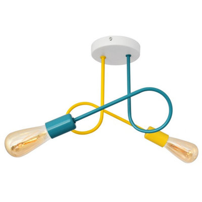 Luminosa Oxford Multi Arm Semi Flush Ceiling Light White, Yellow, Turquoise 38cm