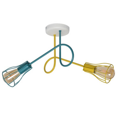 Luminosa Oxford Multi Arm Semi Flush Ceiling Light White, Yellow, Turquoise 42cm