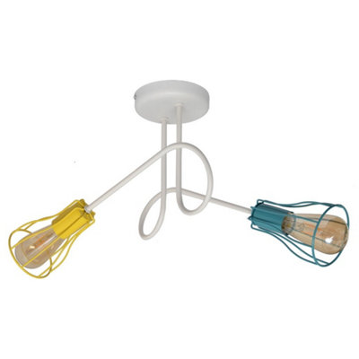 Luminosa Oxford Multi Arm Semi Flush Ceiling Light White, Yellow, Turquoise 42cm