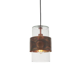 Luminosa Palermo Pendant Ceiling Light Copper Patina Plate & Clear Glass