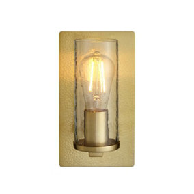 Luminosa Palermo Wall Lamp Hammered Brass Plate, Textured Clear Glass
