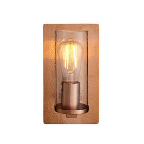 Luminosa Palermo Wall Lamp Hammered Copper Plate, Textured Clear Glass