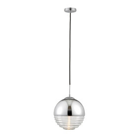 Luminosa Paloma 1 Light Globe Ceiling Pendant Clear Ribbed Glass, Chromed, E14