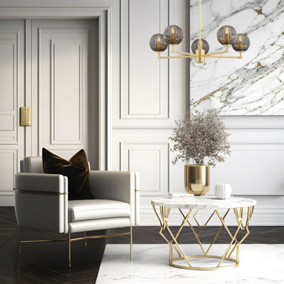 Luminosa Paloma Multi Arm Pendant Ceiling 5 Light Smoky (Fluted), Brushed Brass