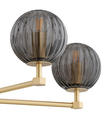 Luminosa Paloma Multi Arm Pendant Ceiling 5 Light Smoky (Fluted), Brushed Brass