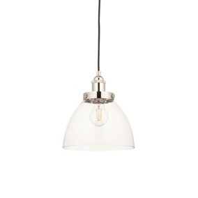 Luminosa Parma Single Pendant Ceiling Lamp, Bright Nickel Plate, Glass