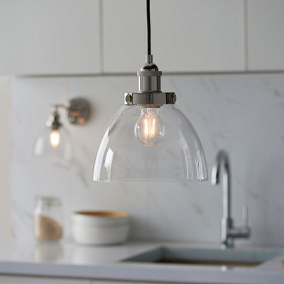 Luminosa Parma Single Pendant Ceiling Lamp, Bright Nickel Plate, Glass