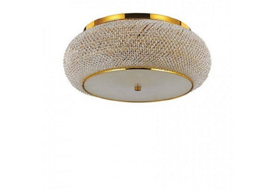 Luminosa Pasha 10 Light Ceiling Flush Light Gold with Crystals, E14