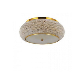 Luminosa Pasha 10 Light Ceiling Flush Light Gold with Crystals, E14