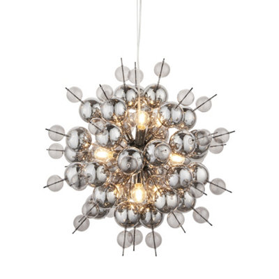 Luminosa Pavia 9 Light Ceiling Pendant Black Chrome Plate With Smoked Mirror & Tinted Glass
