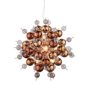 Luminosa Pavia 9 Light Ceiling Pendant Copper Plate With Copper Mirror & Tinted Glass