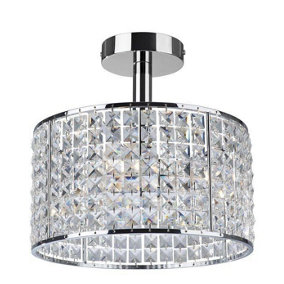 Luminosa Pearl 4 Light Semi Flush Bathroom Ceiling Ceiling Pendant Light Chrome, Crystal IP44, G9