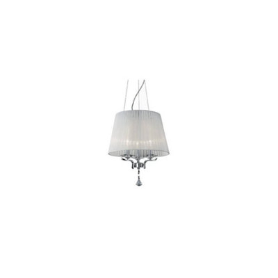 Luminosa Pegaso  3 Light Multi Arm Ceiling Pendant Chrome, White with Crystals with Organza Shade, E14