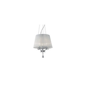 Luminosa Pegaso  3 Light Multi Arm Ceiling Pendant Chrome, White with Crystals with Organza Shade, E14