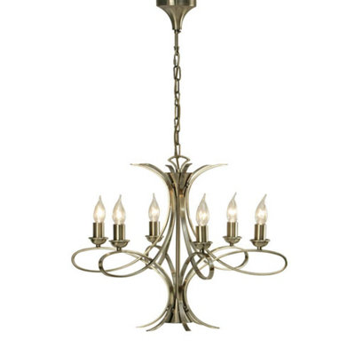 Luminosa Penn 6 Light Multi Arm Ceiling Pendant Chandelier Brushed brass effect plate, E14