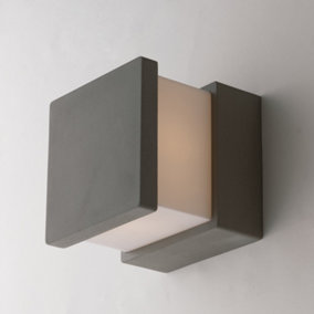 Luminosa Perret Outdoor Concrete Wall Light With Acrylic Diffuser Grey IP65, E14