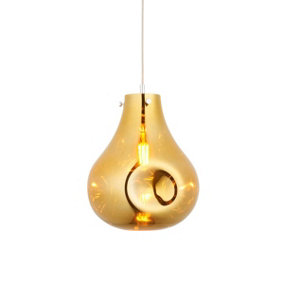 Luminosa Perugia Single Pendant Ceiling Lamp, Gold Metallic Glass, Chrome Plate