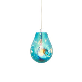 Luminosa Perugia Single Pendant Ceiling Lamp, Petrol Metallic Glass, Chrome Plate