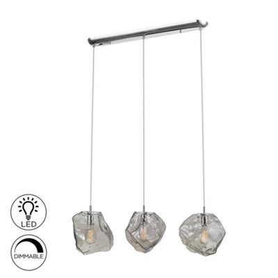 Luminosa Petra Pendant Light Straight Bar, Chrome, Smoke, 3x E27