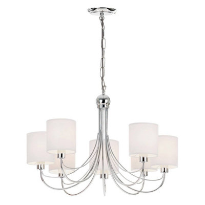 Luminosa Phantom 7 Light Multi Arm Chandelier Chrome & White Tc Fabric Finish, E14