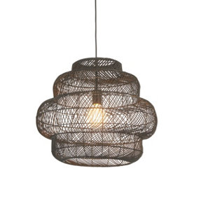 Luminosa Piacenza Single Pendant Ceiling Lamp, Black Rattan, Matt Black