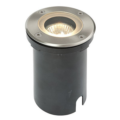 Luminosa Pillar 1 Light Outdoor Recessed Light Marine Grade Brushed Stainless Steel, Glass IP65, GU10