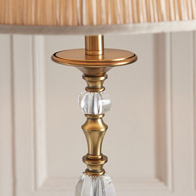 Luminosa Polina 1 Light Floor Lamp Antique Brass with Beige Shade, E27