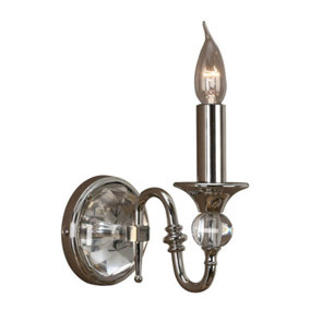 Luminosa Polina 1 Light Indoor Candle Wall Light Polished Nickel Plate with Crystal, E14
