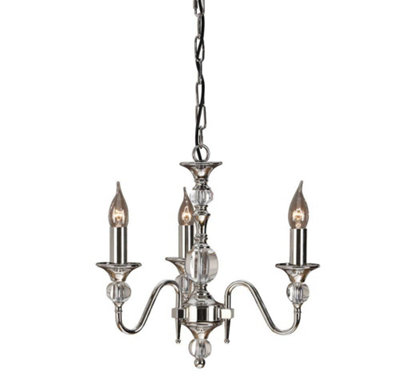 Luminosa Polina 3 Light Multi Arm Ceiling Pendant Chandelier Polished Nickel, Clear Crystal, E14