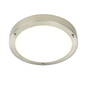 Luminosa Portico LED Bathroom Flush Ceiling Light Frosted Glass, Satin Nickel IP44
