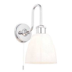 Luminosa Pozzuoli Bathroom Metal Wall Lamp, Chrome Plate, Gloss Opal Glass, IP44