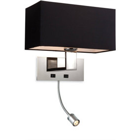 Luminosa Prince 1 Light 2 Light Switched Indoor Wall Light Polished Stainless Steel, Black, E27